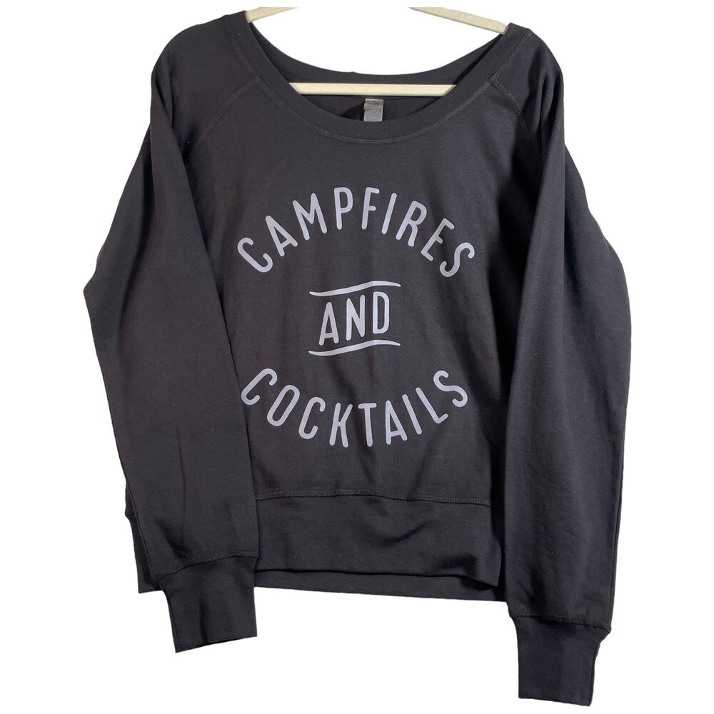"Campfires and Cocktails" Graphic Sweatshirt Fall Lightweight Gray Women Large